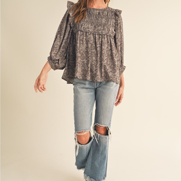 Floral Ruffle Blouse - Brown - Picture 2 of 16